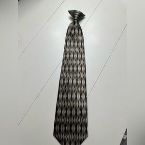 Geometric Pattern Brown, light Taupe, Grey & Black Men’s Clip On Tie